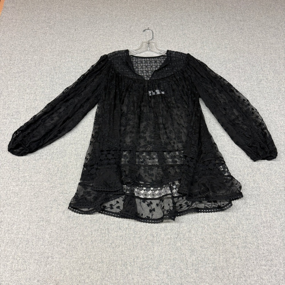 Zimmermann Silk Tunic Top Size 1 Black Floral Embroidery Lace Tassel Boho Sheer